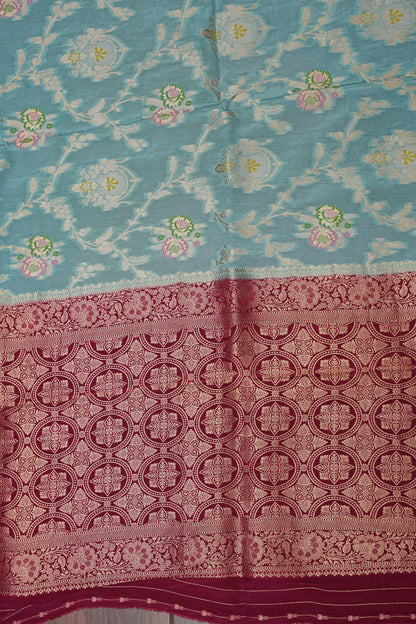Banarasi Munga Silk Saree - Turquoise & Maroon