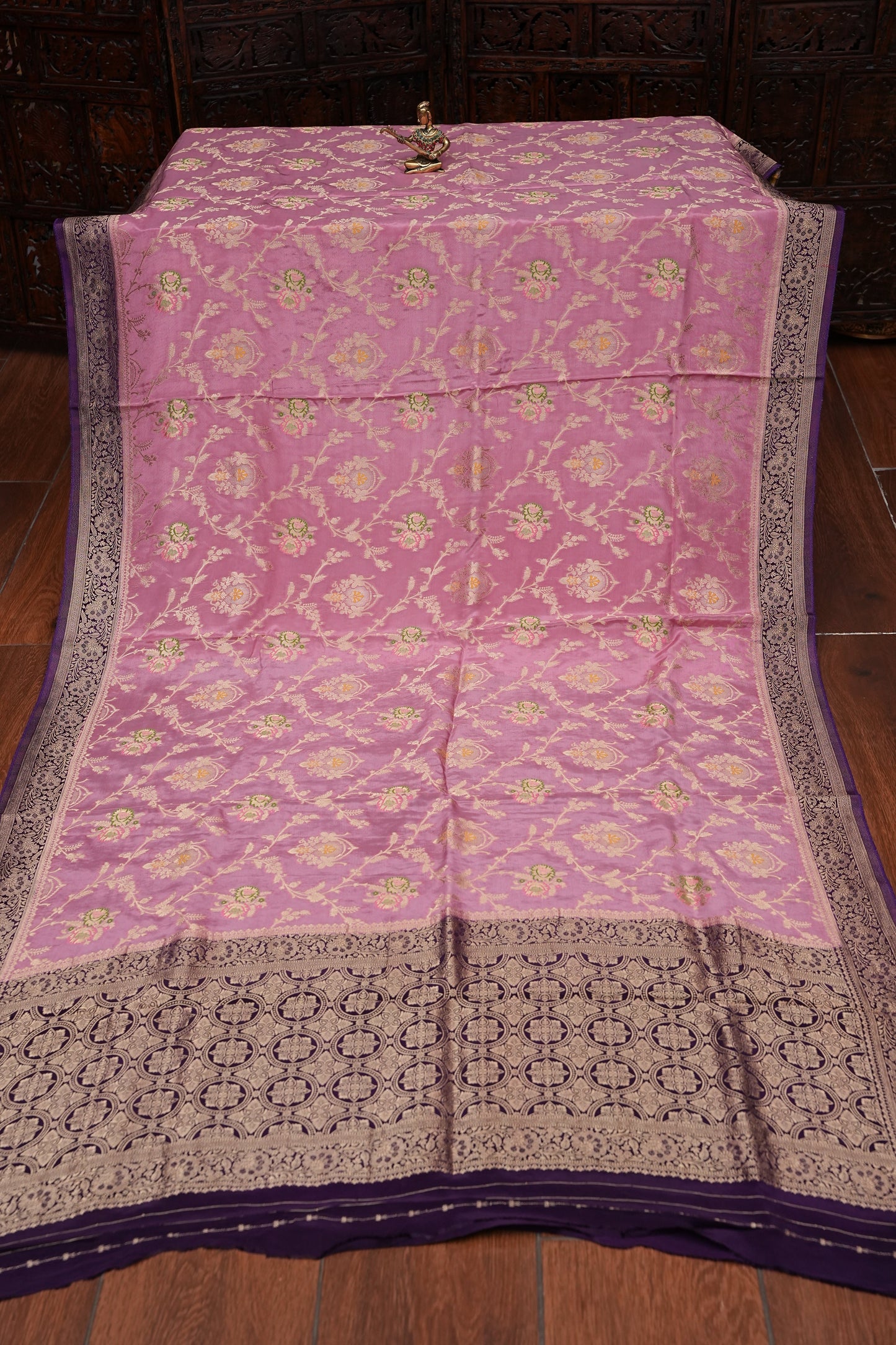 Banarasi Munga Silk Saree - Rose Pink & Deep Purple