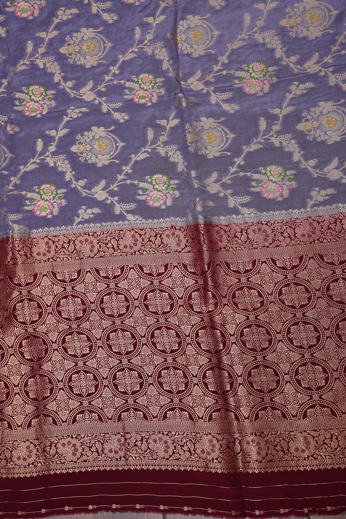 Banarasi Munga Silk Saree - Lavender & Maroon