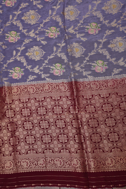 Banarasi Munga Silk Saree - Lavender & Maroon