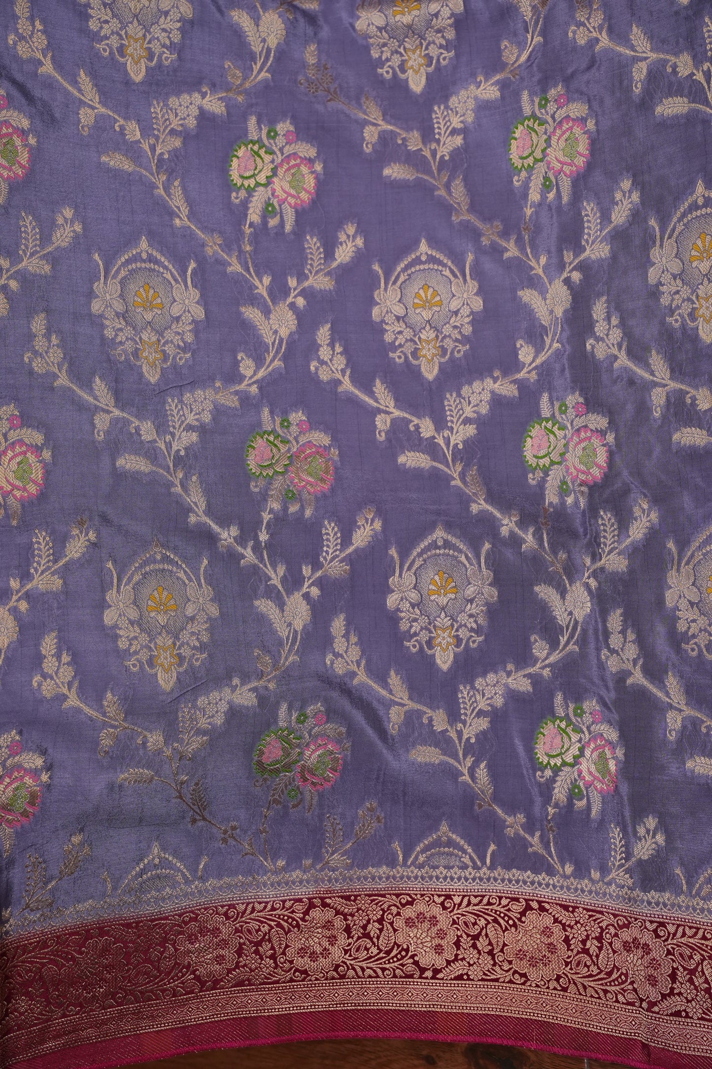 Banarasi Munga Silk Saree - Lavender & Maroon