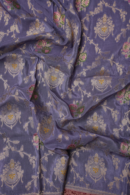 Banarasi Munga Silk Saree - Lavender & Maroon