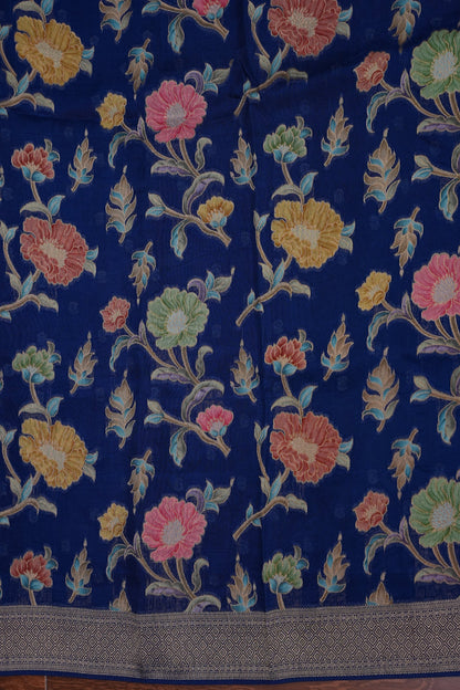 Tussar Banarasi Raw Silk Saree with Floral Paithani Weaves – Peacock Blue