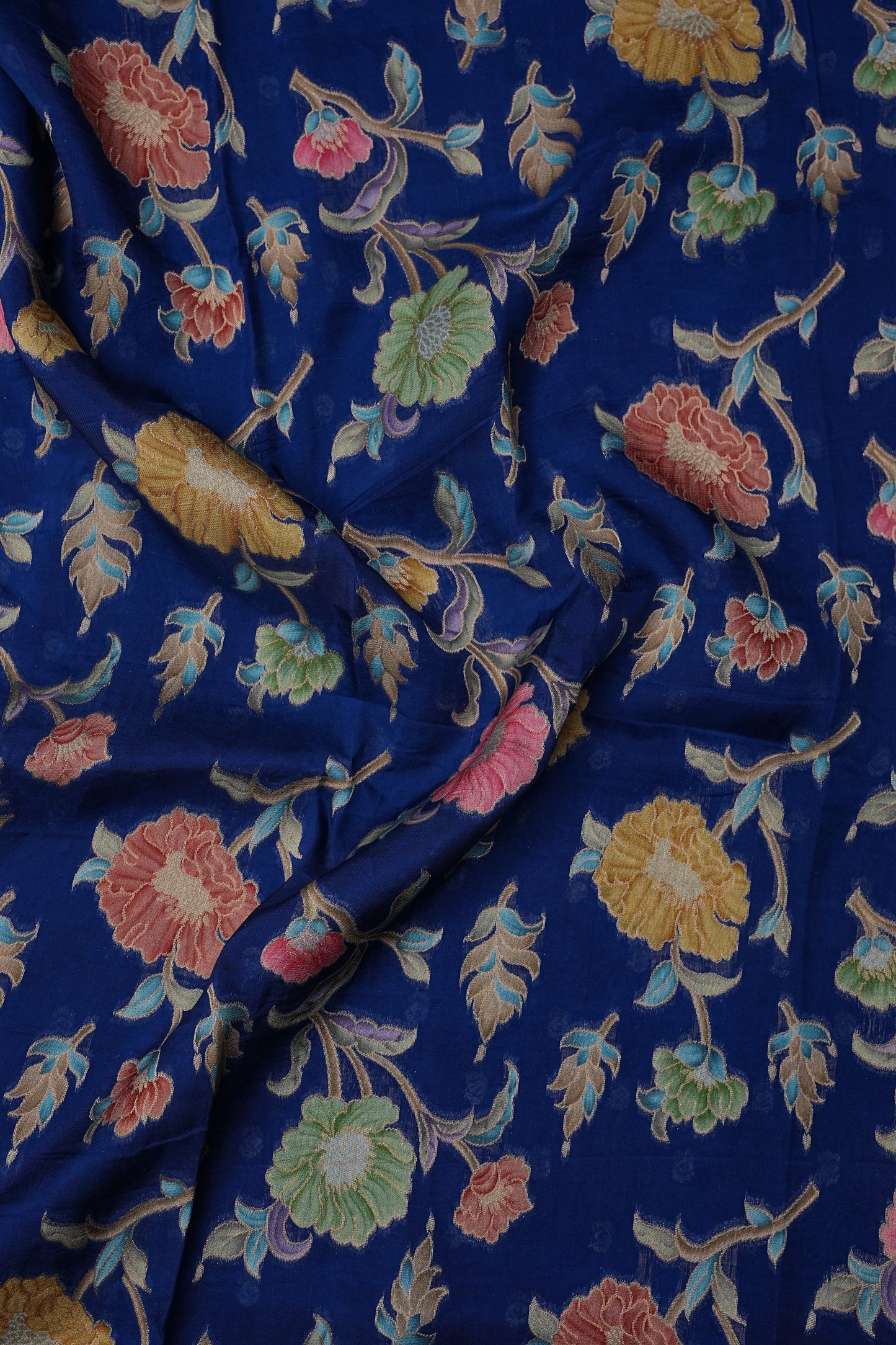 Tussar Banarasi Raw Silk Saree with Floral Paithani Weaves – Peacock Blue
