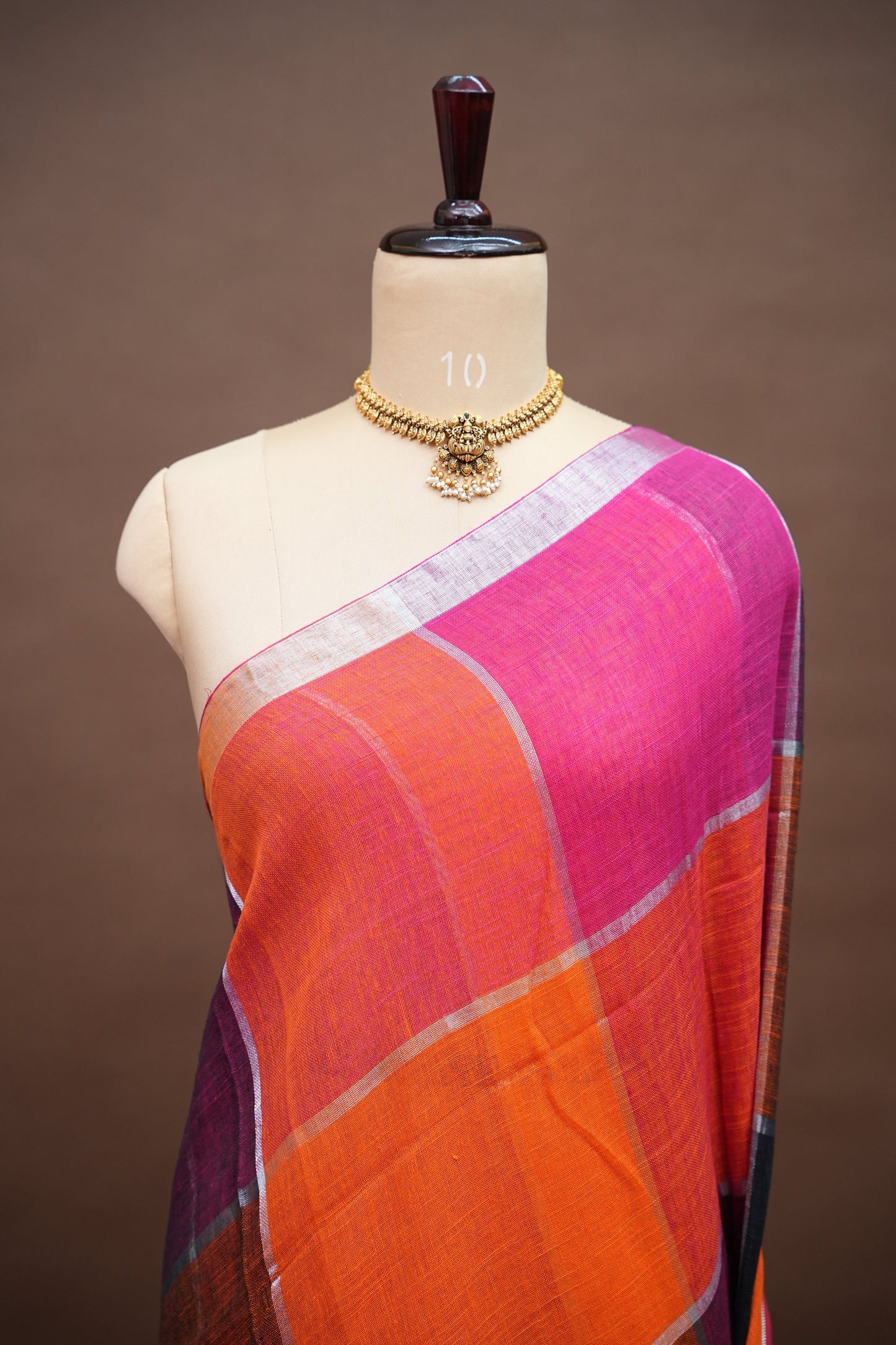 Premium Linen Silk Saree – Vibrant Colour Block Checks with Silver Zari Border