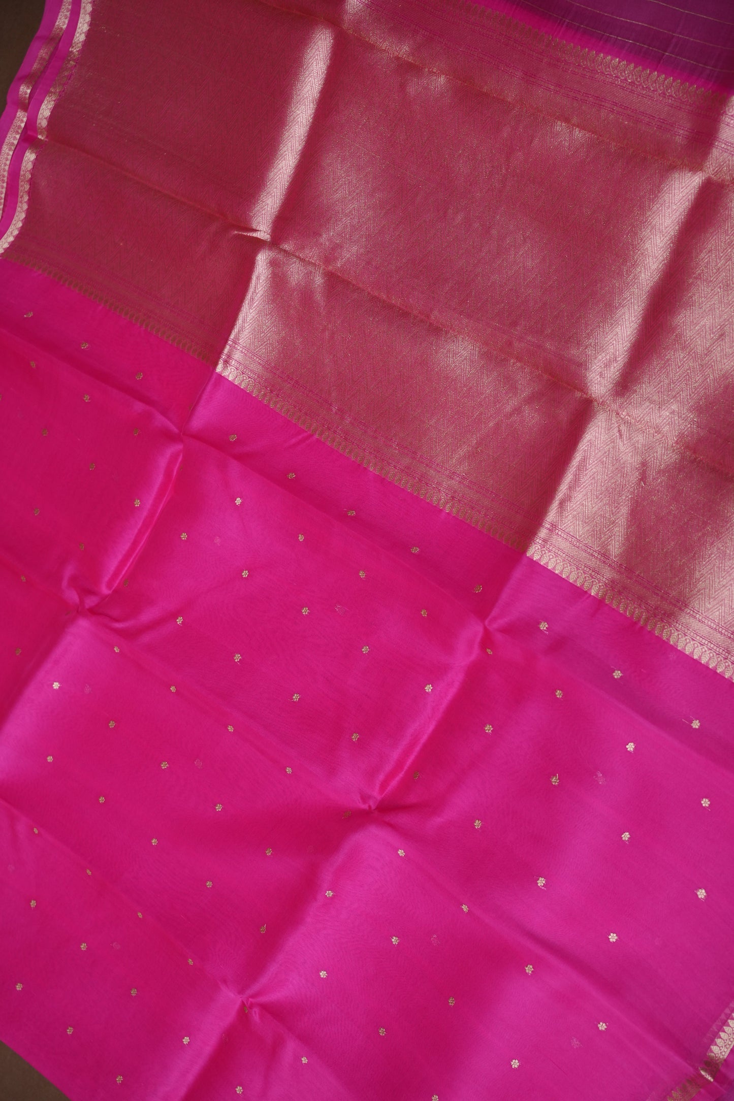Hot Pink Pure Organza Kora Banarasi Silk Saree|Silk Mark Certified