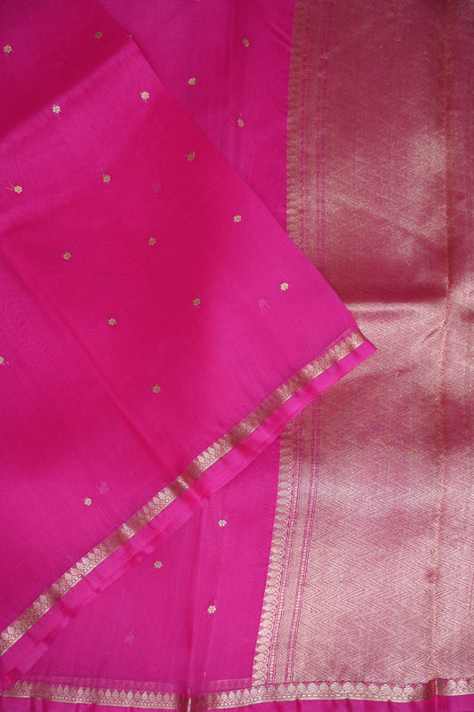 Hot Pink Pure Organza Kora Banarasi Silk Saree|Silk Mark Certified