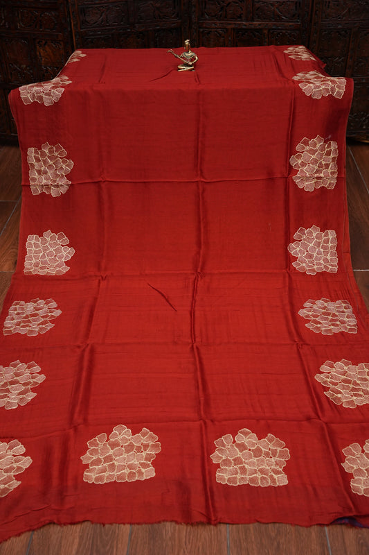 Tussar Banarasi Raw Silk Saree with Floral Zari Butta Weaving – Rust Orange