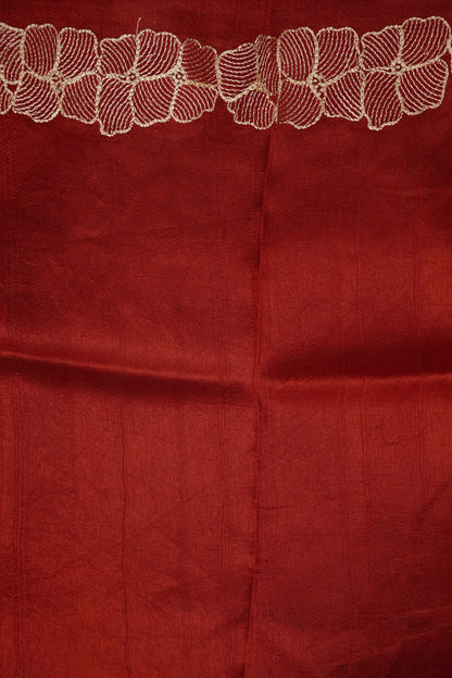 Tussar Banarasi Raw Silk Saree with Floral Zari Butta Weaving – Rust Orange