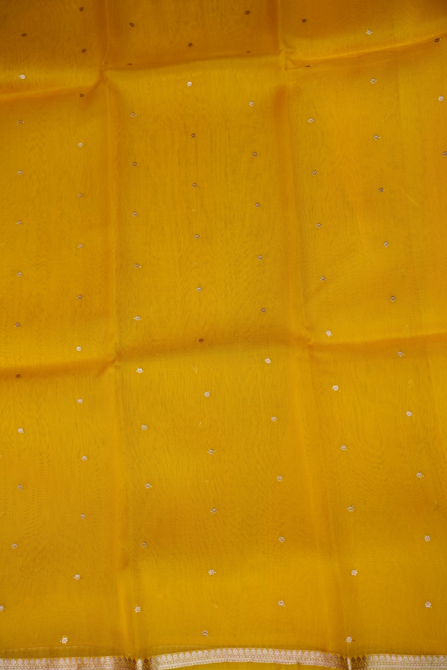 Sunshine Yellow Pure Organza Kora Banarasi Silk Saree|Silk Mark Certified