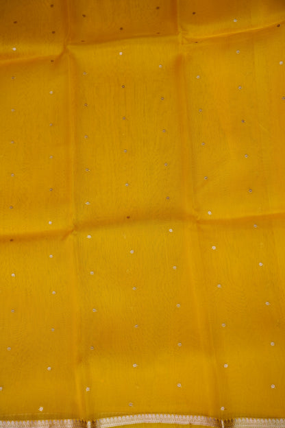 Sunshine Yellow Pure Organza Kora Banarasi Silk Saree|Silk Mark Certified