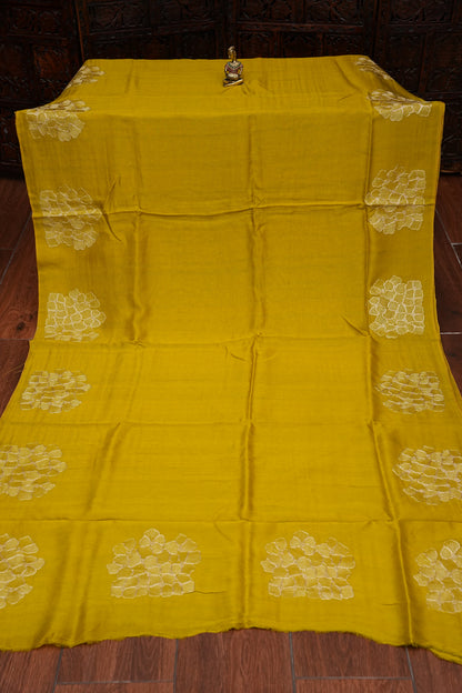 Tussar Banarasi Raw Silk Saree with Floral Zari Butta Weaving – Soft Yellow