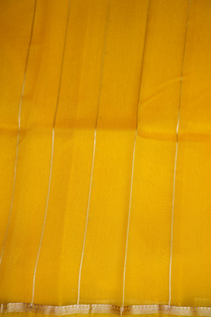 Sunshine Yellow Pure Organza Kora Banarasi Silk Saree|Silk Mark Certified