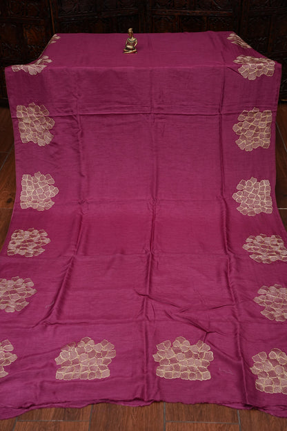 Tussar Banarasi Raw Silk Saree with Floral Zari Butta Weaving – Rose Pink