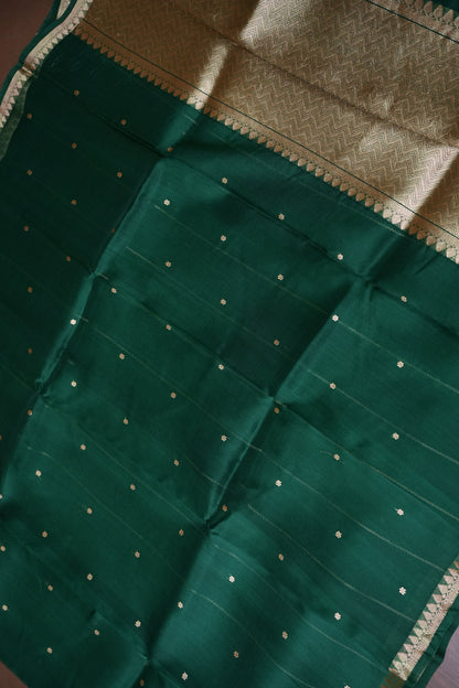 Emerald Green Pure Organza Kora Banarasi Silk Saree|Silk Mark Certified
