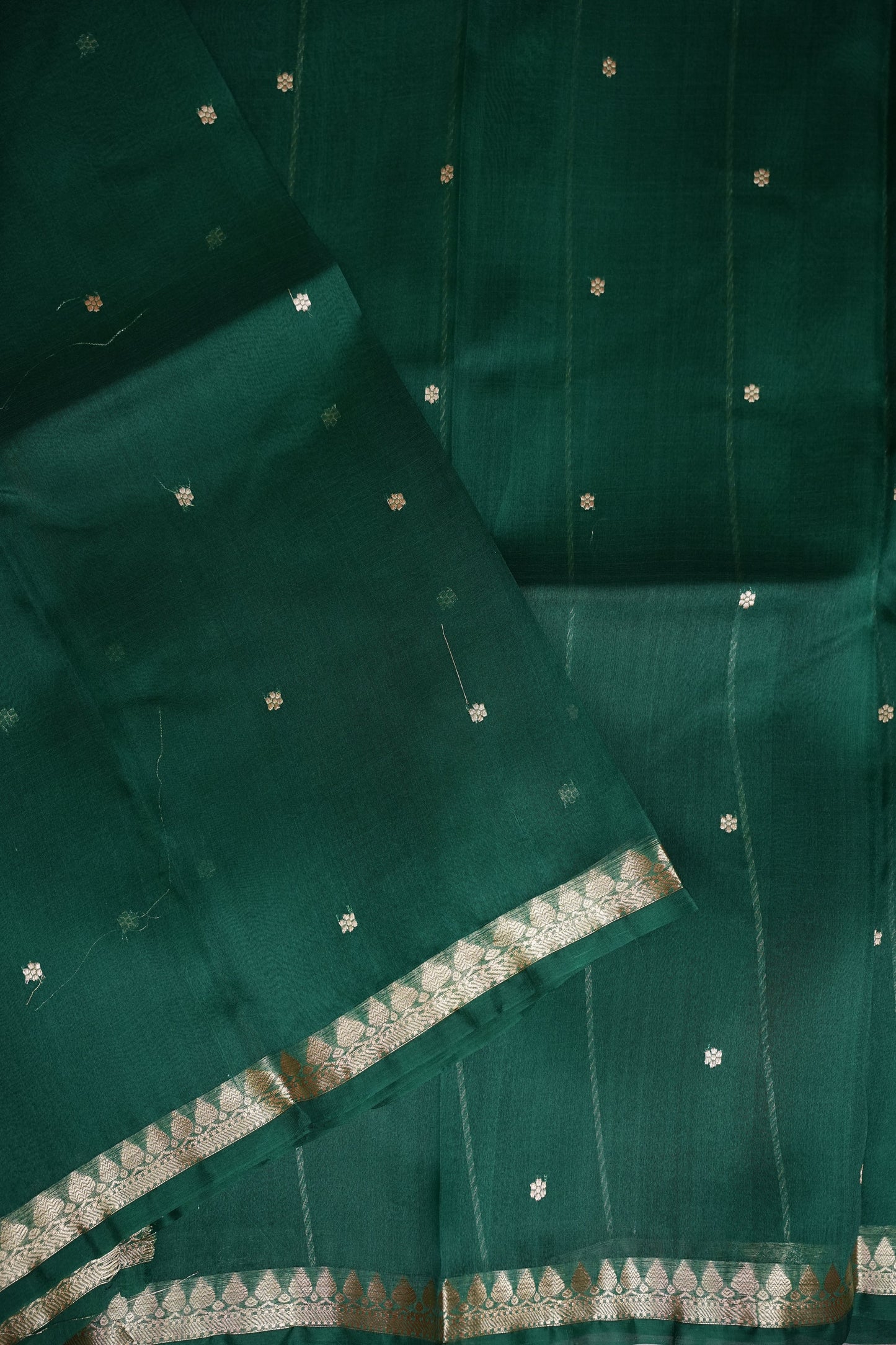 Emerald Green Pure Organza Kora Banarasi Silk Saree|Silk Mark Certified
