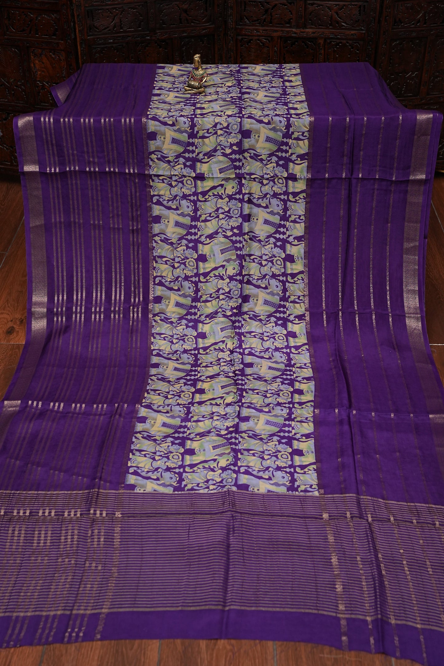 Crepe Silk Saree with Digital Kalamkari Print - Purple