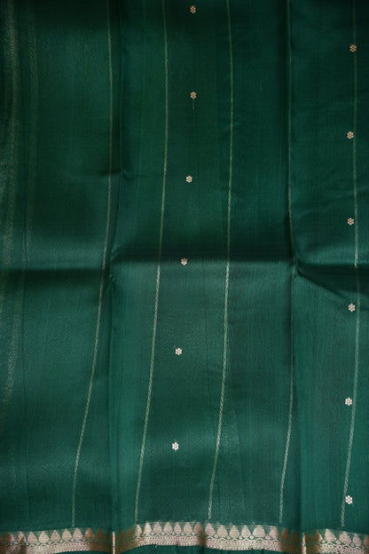 Emerald Green Pure Organza Kora Banarasi Silk Saree|Silk Mark Certified