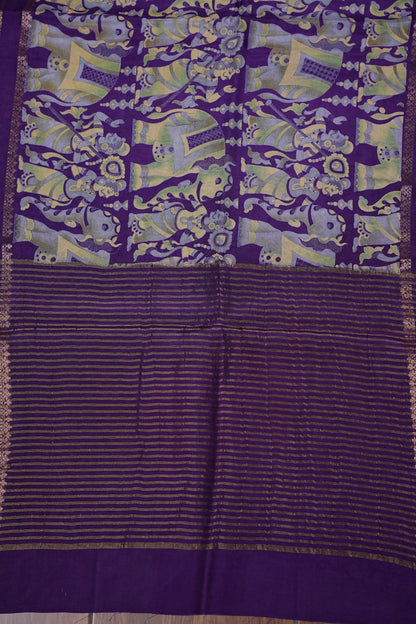 Crepe Silk Saree with Digital Kalamkari Print - Purple