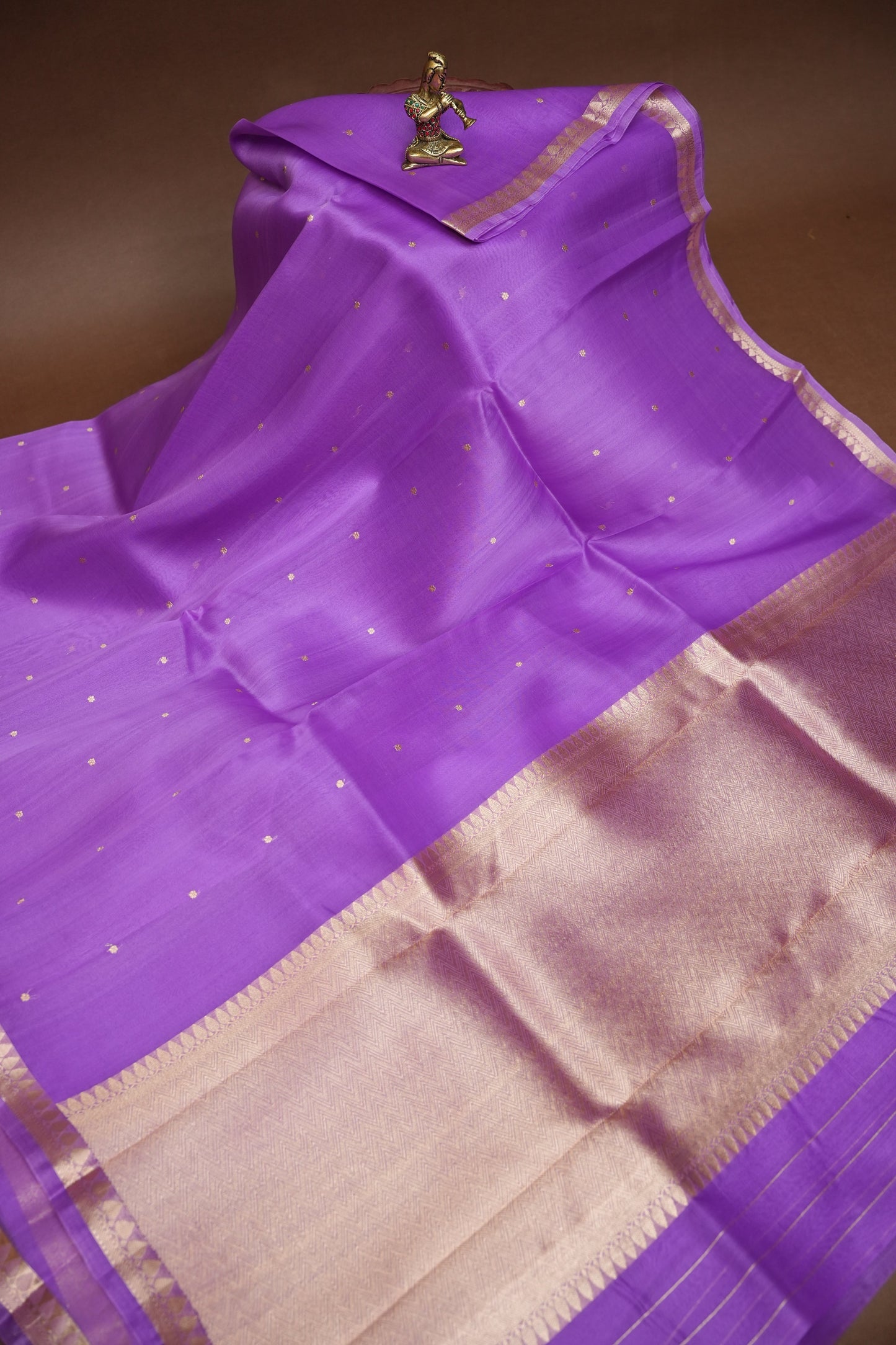 Lavender Purple Pure Organza Kora Banarasi Silk Saree|Silk Mark Certified