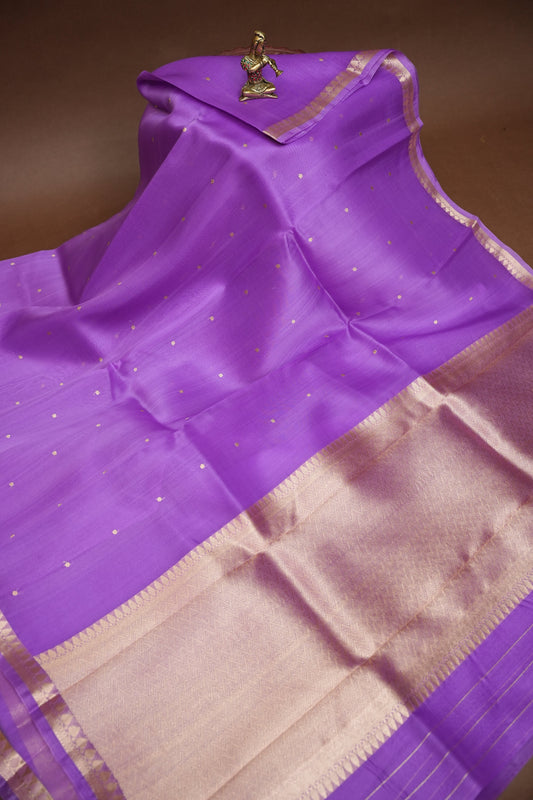 Lavender Purple Pure Organza Kora Banarasi Silk Saree|Silk Mark Certified