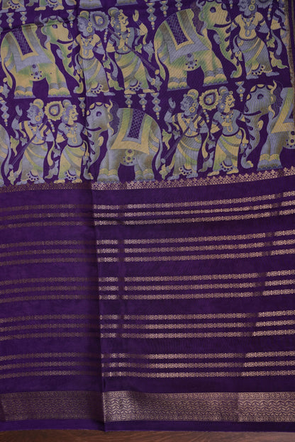 Crepe Silk Saree with Digital Kalamkari Print - Purple
