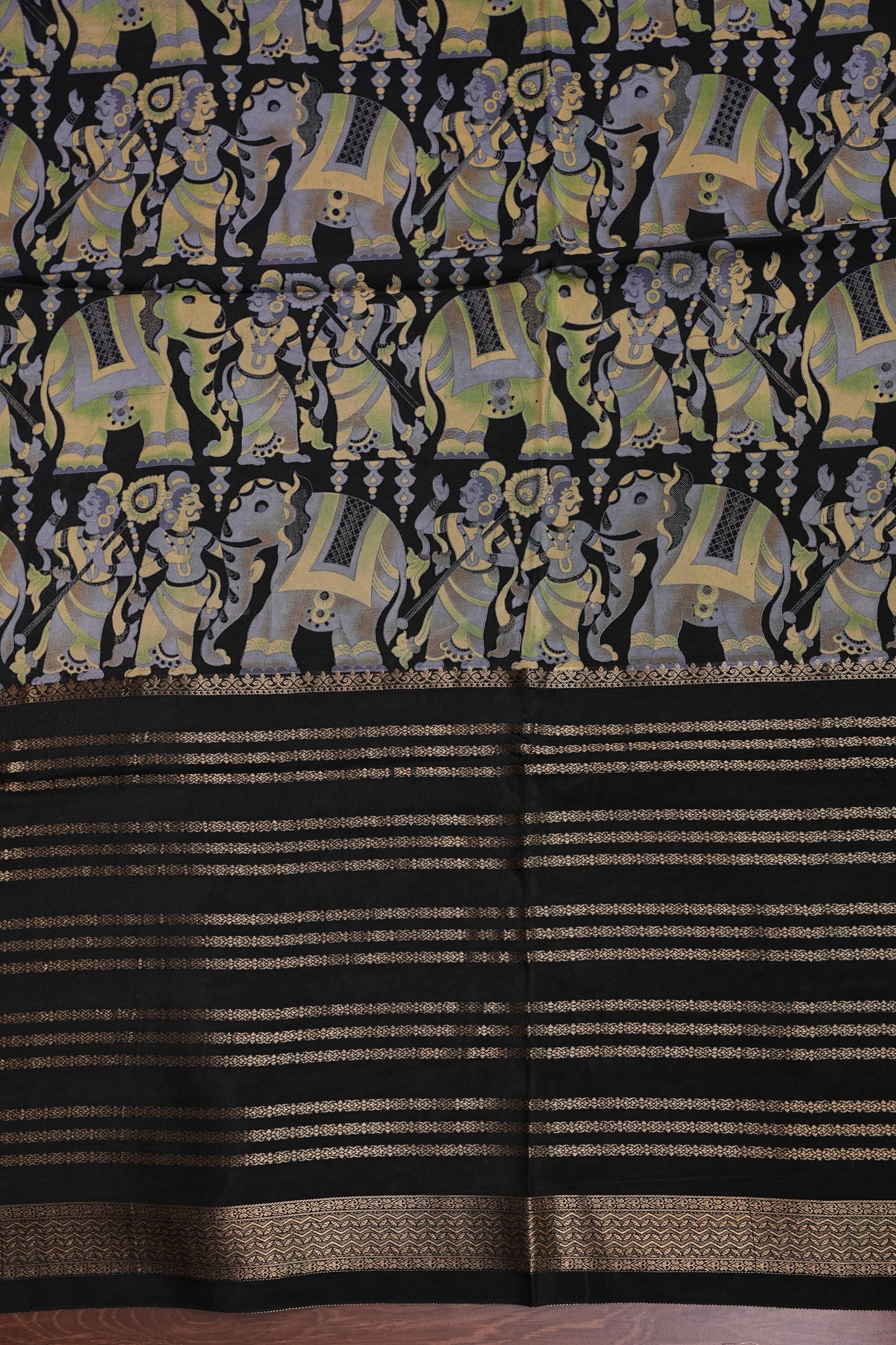 Crepe Silk Saree with Digital Kalamkari Print - Black