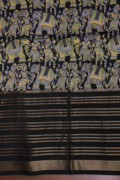 Crepe Silk Saree with Digital Kalamkari Print - Black