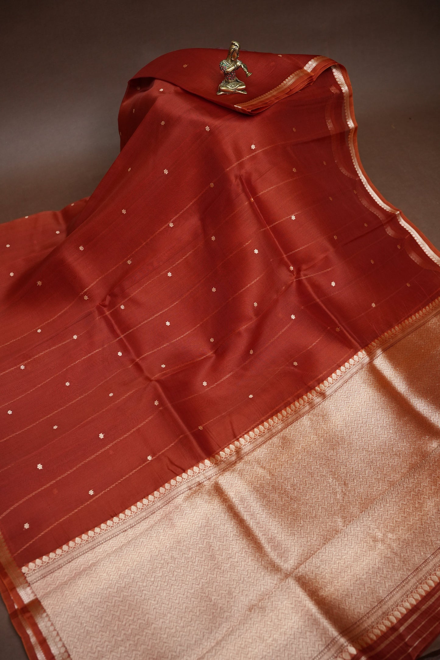 Rust Orange Pure Organza Kora Banarasi Silk Saree|Silk Mark Certified