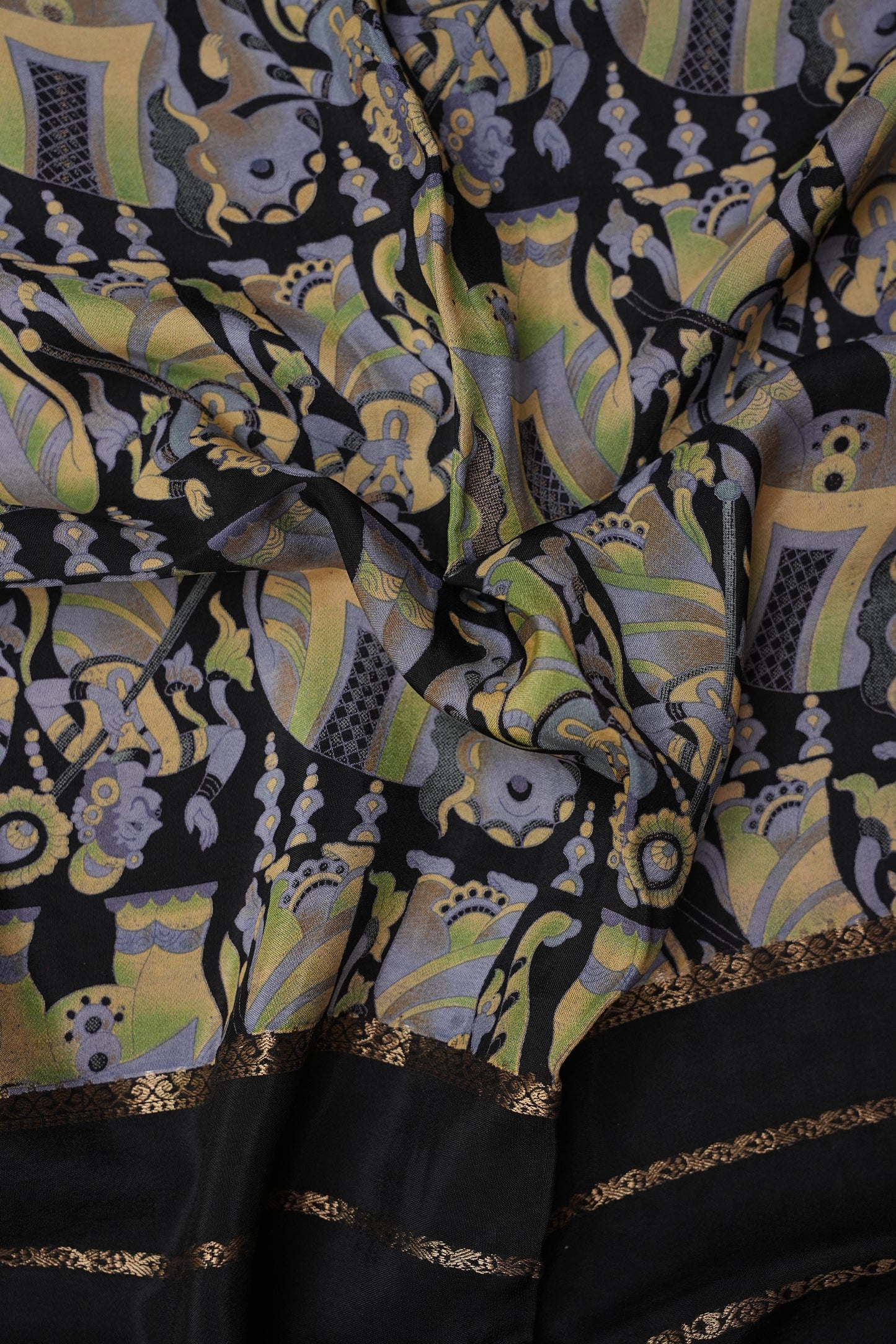 Crepe Silk Saree with Digital Kalamkari Print - Black