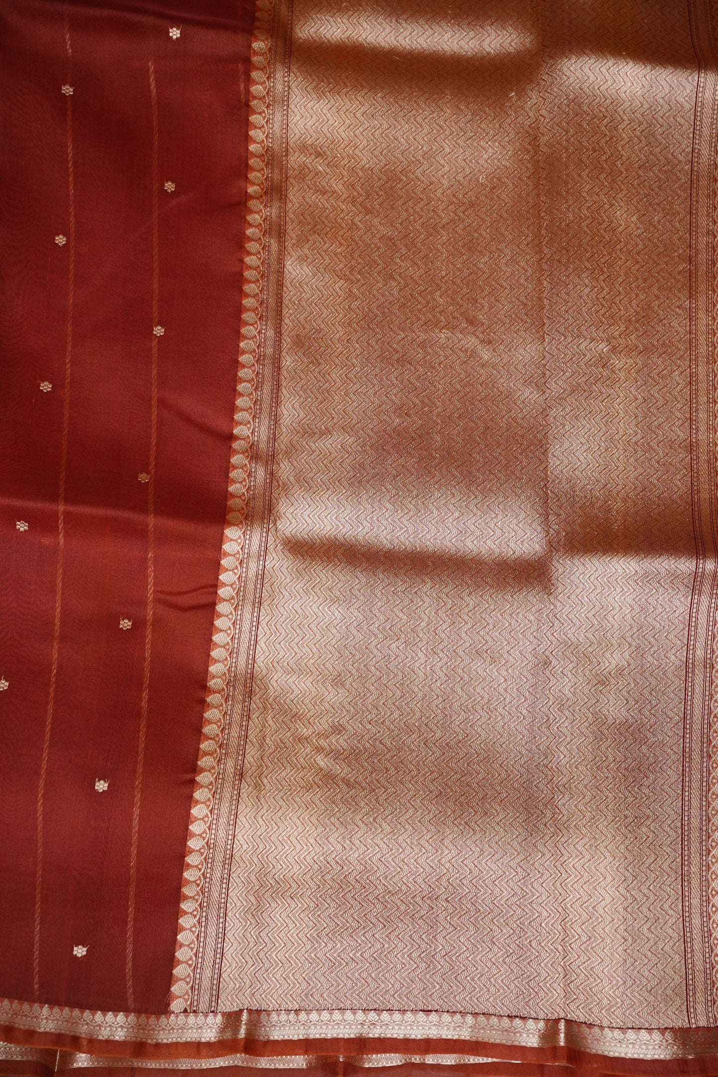 Rust Orange Pure Organza Kora Banarasi Silk Saree|Silk Mark Certified