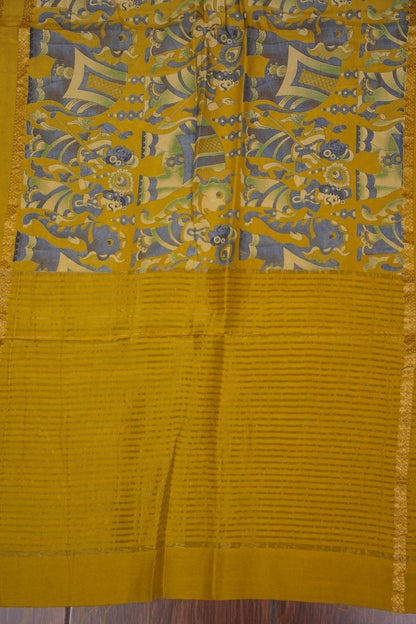 Crepe Silk Saree with Digital Kalamkari - Yellow