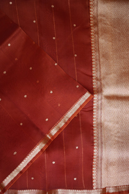 Rust Orange Pure Organza Kora Banarasi Silk Saree|Silk Mark Certified
