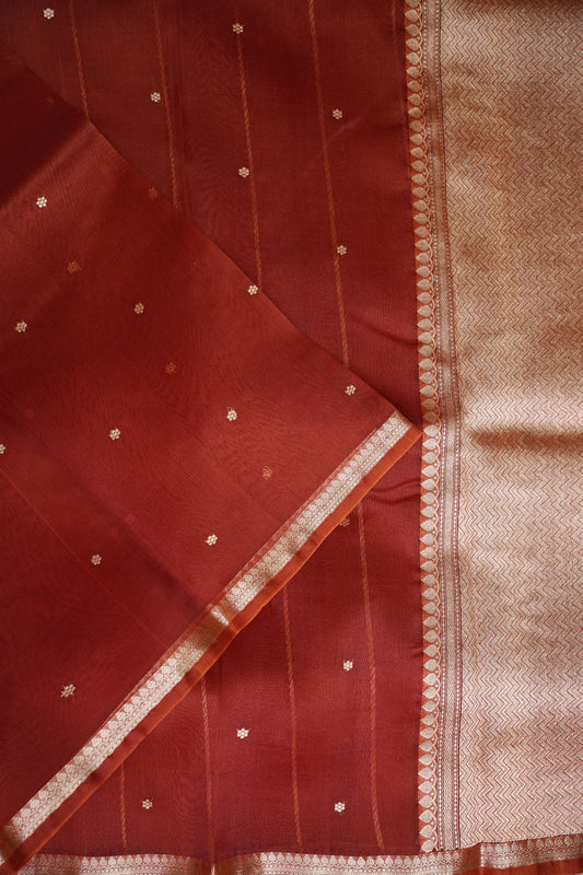 Rust Orange Pure Organza Kora Banarasi Silk Saree|Silk Mark Certified