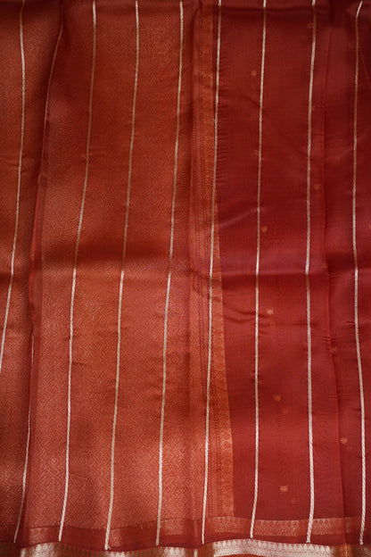 Rust Orange Pure Organza Kora Banarasi Silk Saree|Silk Mark Certified