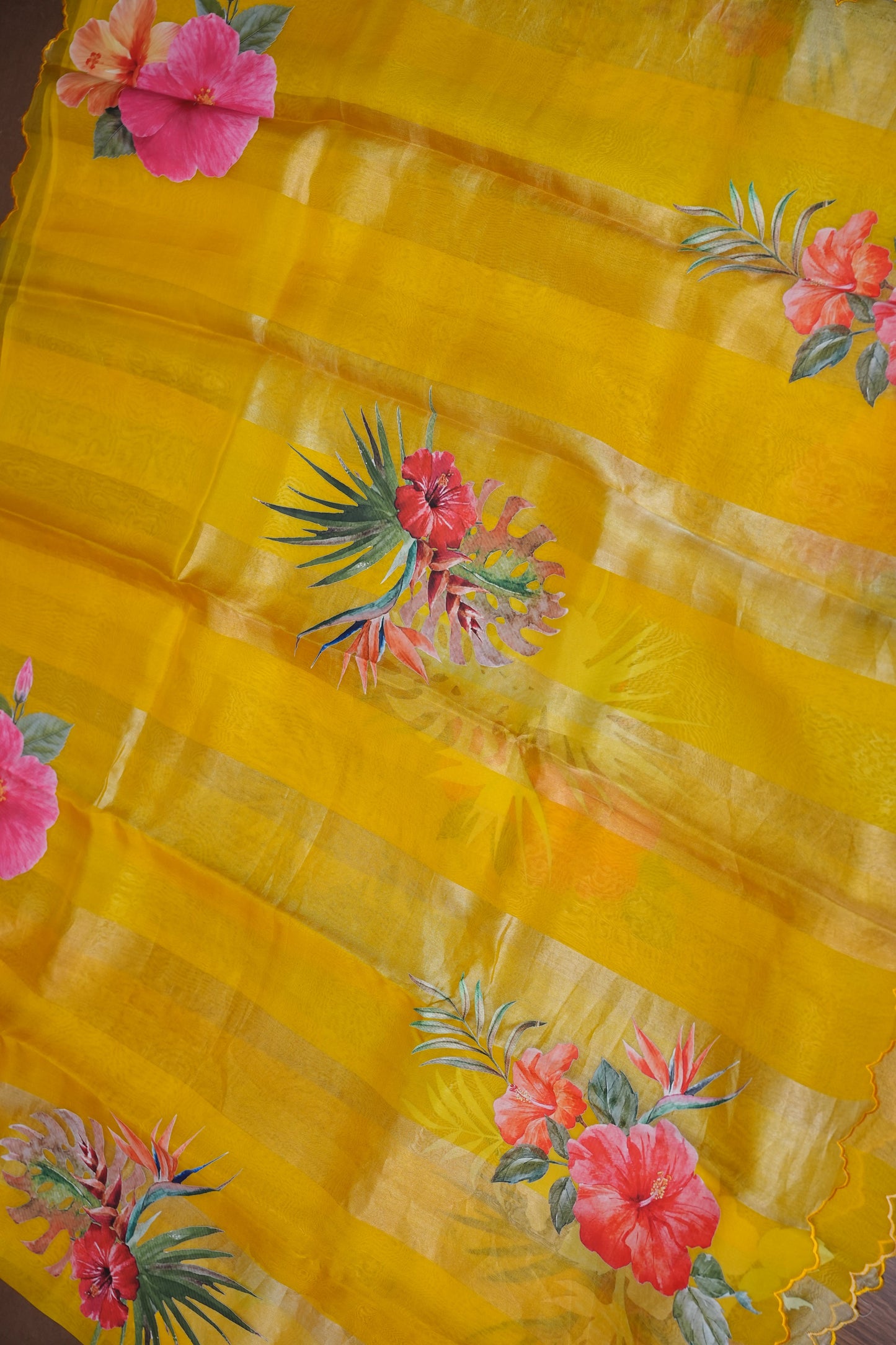 Pure Tissue Organza Silk Saree with Digital Floral Print-Sunshine Yellow
