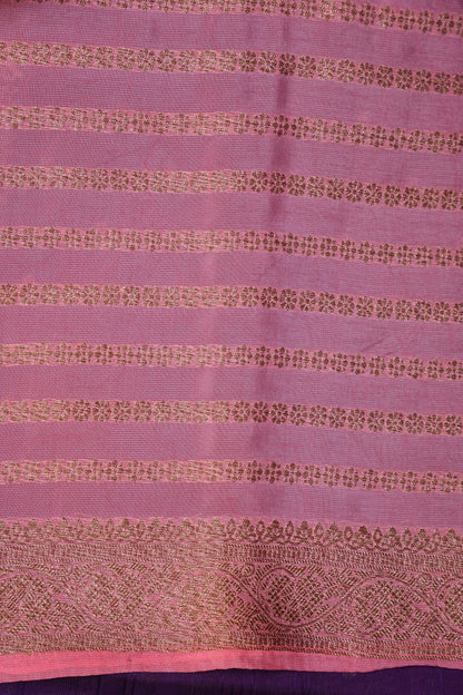 Tussar Banarasi Raw Silk Saree – Violet & Pink with Zari Border