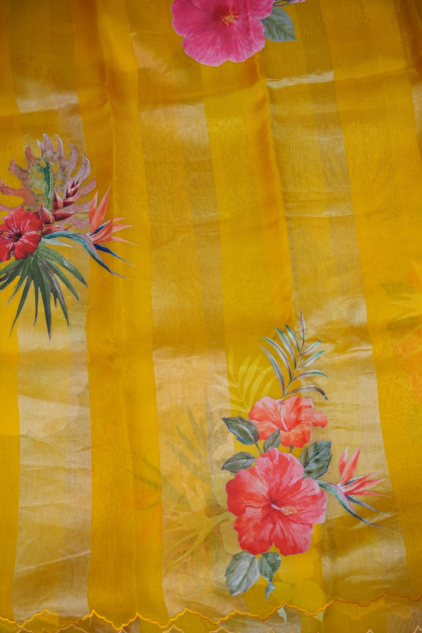 Pure Tissue Organza Silk Saree with Digital Floral Print-Sunshine Yellow