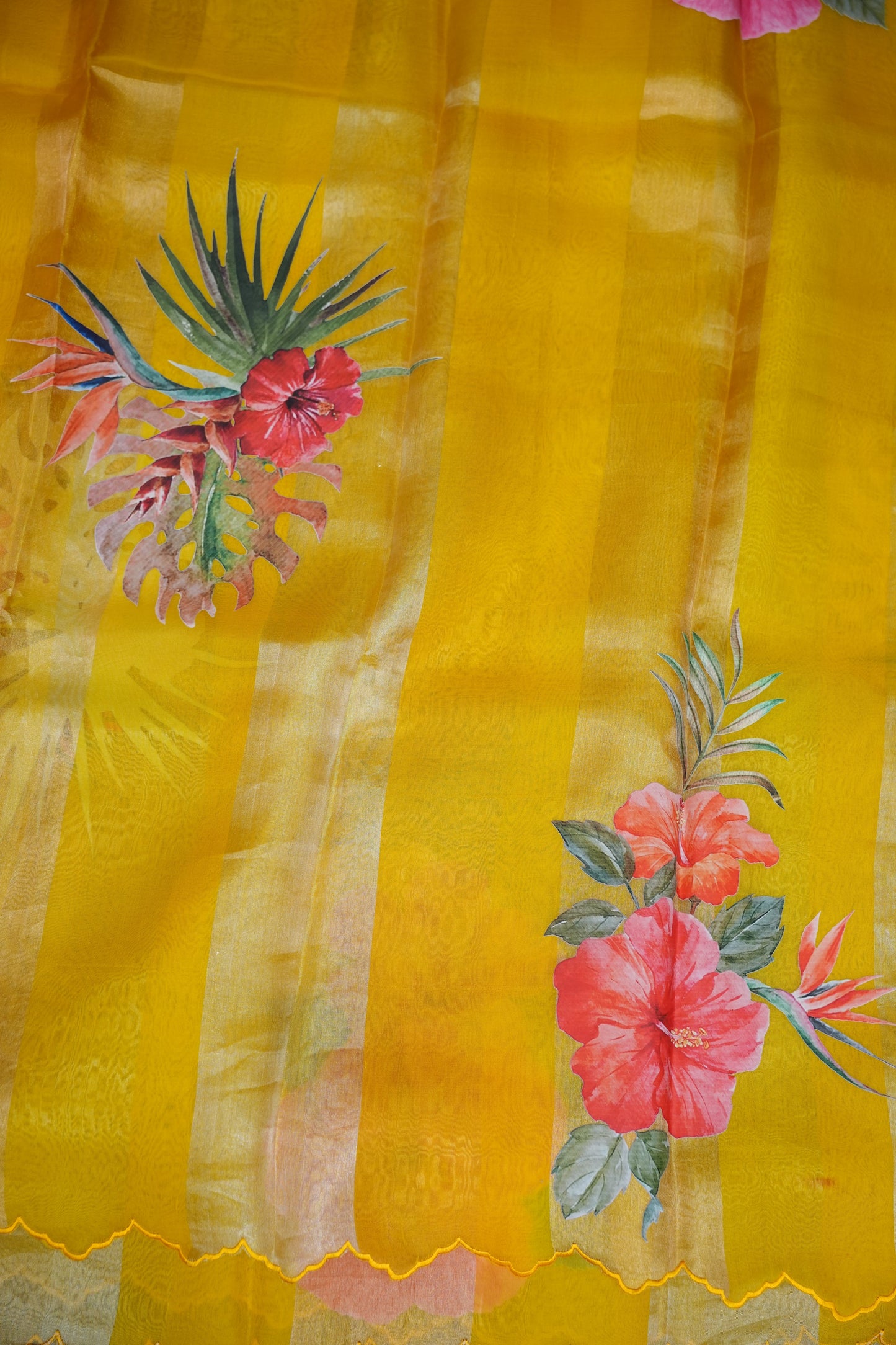 Pure Tissue Organza Silk Saree with Digital Floral Print-Sunshine Yellow