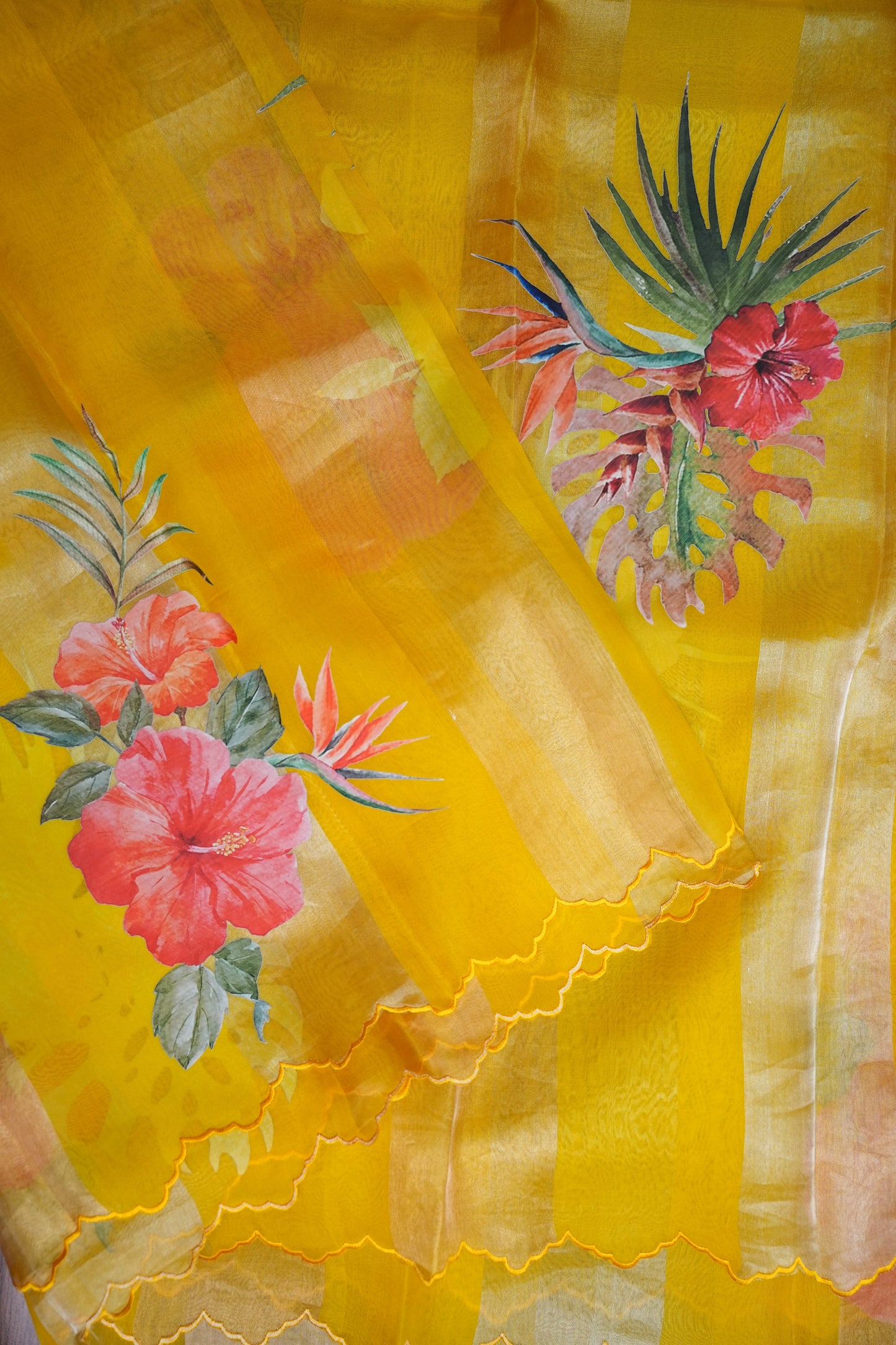 Pure Tissue Organza Silk Saree with Digital Floral Print-Sunshine Yellow