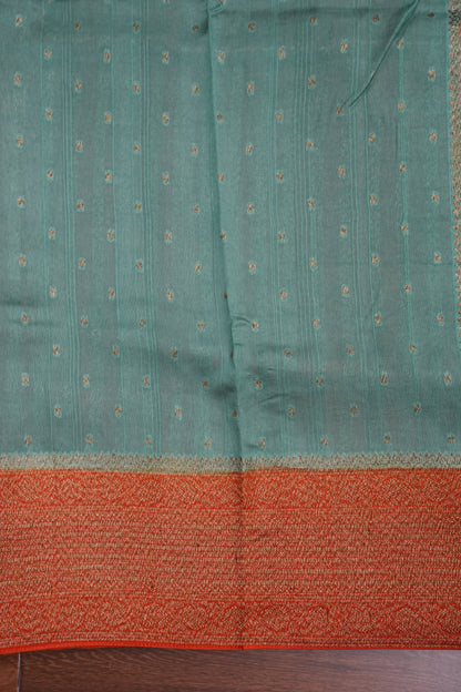 Tussar Banarasi Raw Silk Saree – Sea Green & Orange with Zari Border