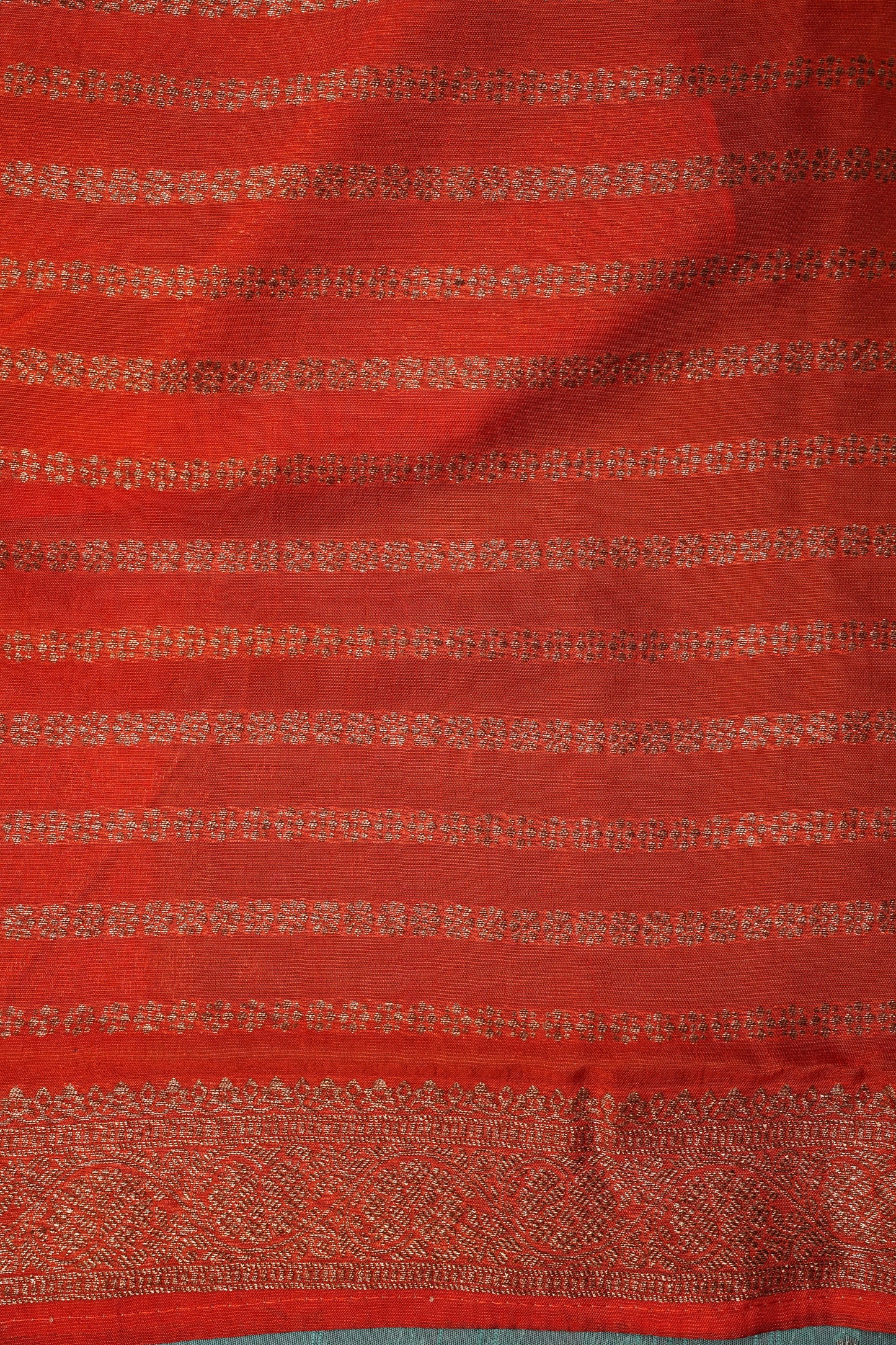 Tussar Banarasi Raw Silk Saree – Sea Green & Orange with Zari Border