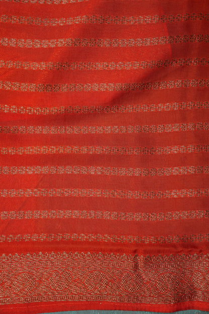 Tussar Banarasi Raw Silk Saree – Sea Green & Orange with Zari Border