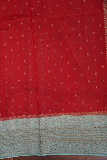 Tussar Banarasi Raw Silk Saree – Red & Sea Green with Zari Border