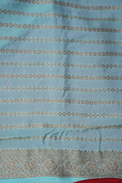 Tussar Banarasi Raw Silk Saree – Red & Sea Green with Zari Border