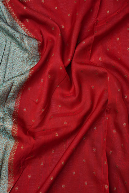 Tussar Banarasi Raw Silk Saree – Red & Sea Green with Zari Border