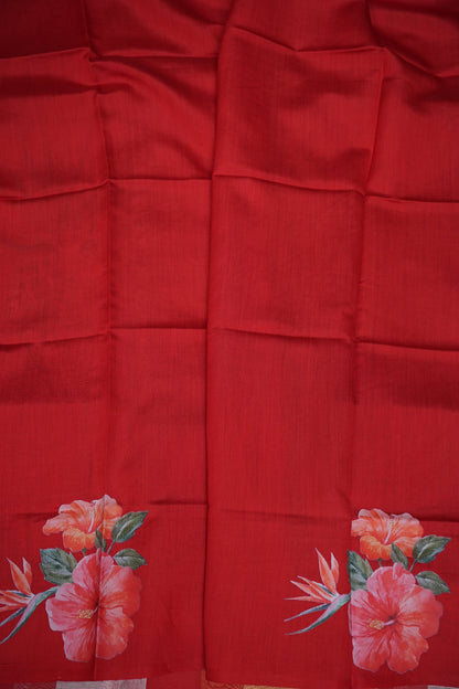 Pure Tissue Organza T Silk Saree with Digital Floral Print - Vermillion Red