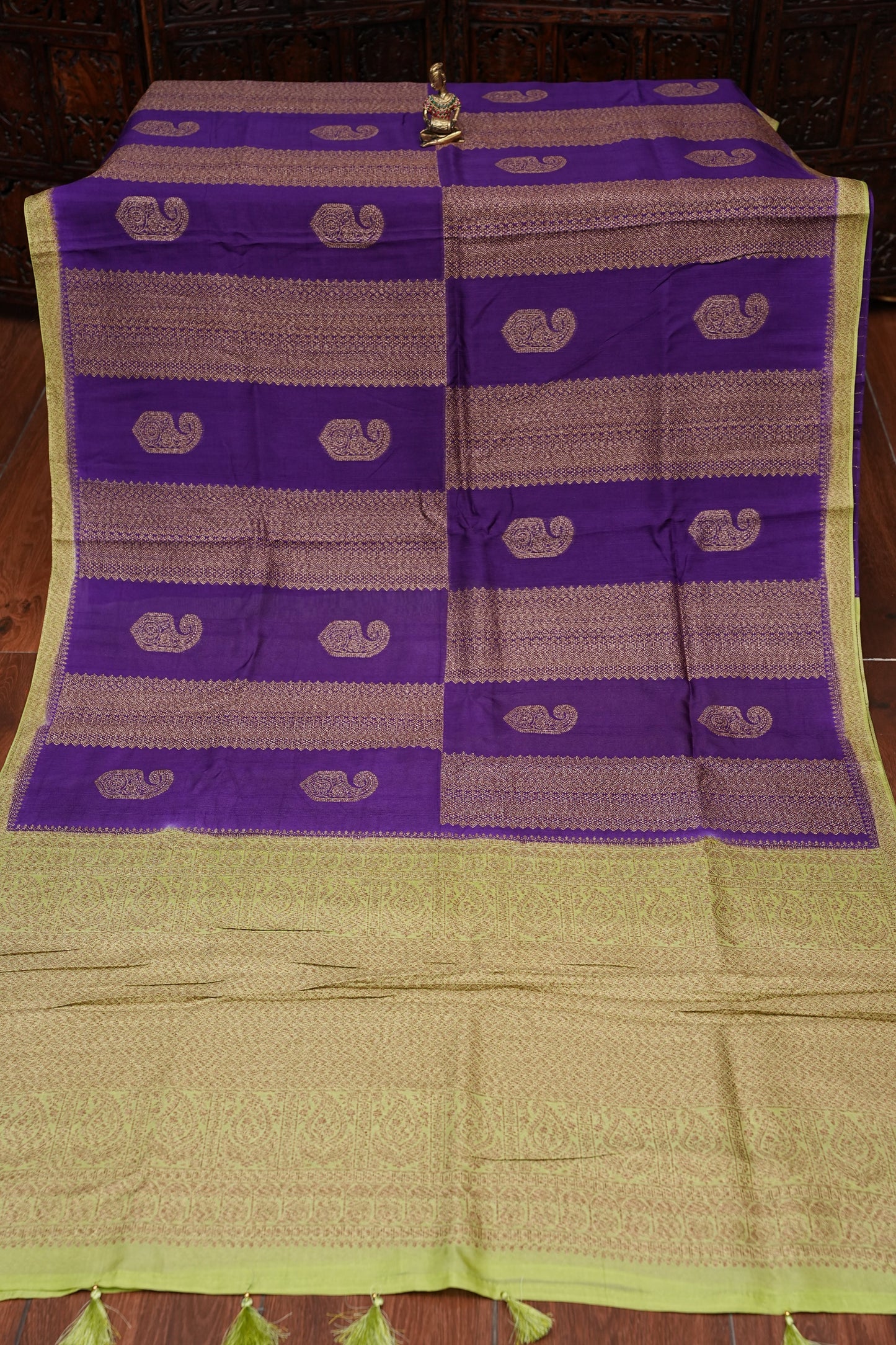 Tussar Banarasi Raw Silk Saree – Royal Purple & Pistachio Green
