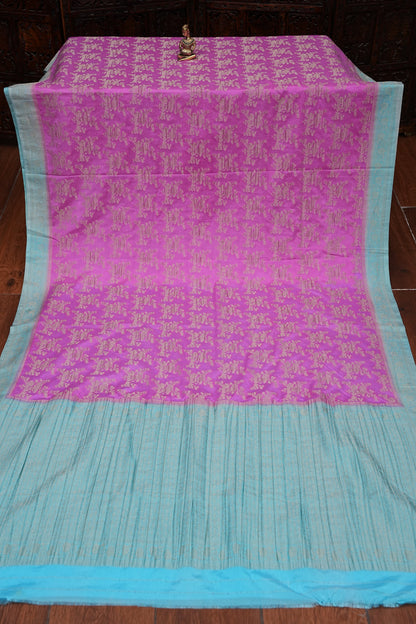 Georgette Silk Banarasi Saree - Candy Pink & Baby Blue