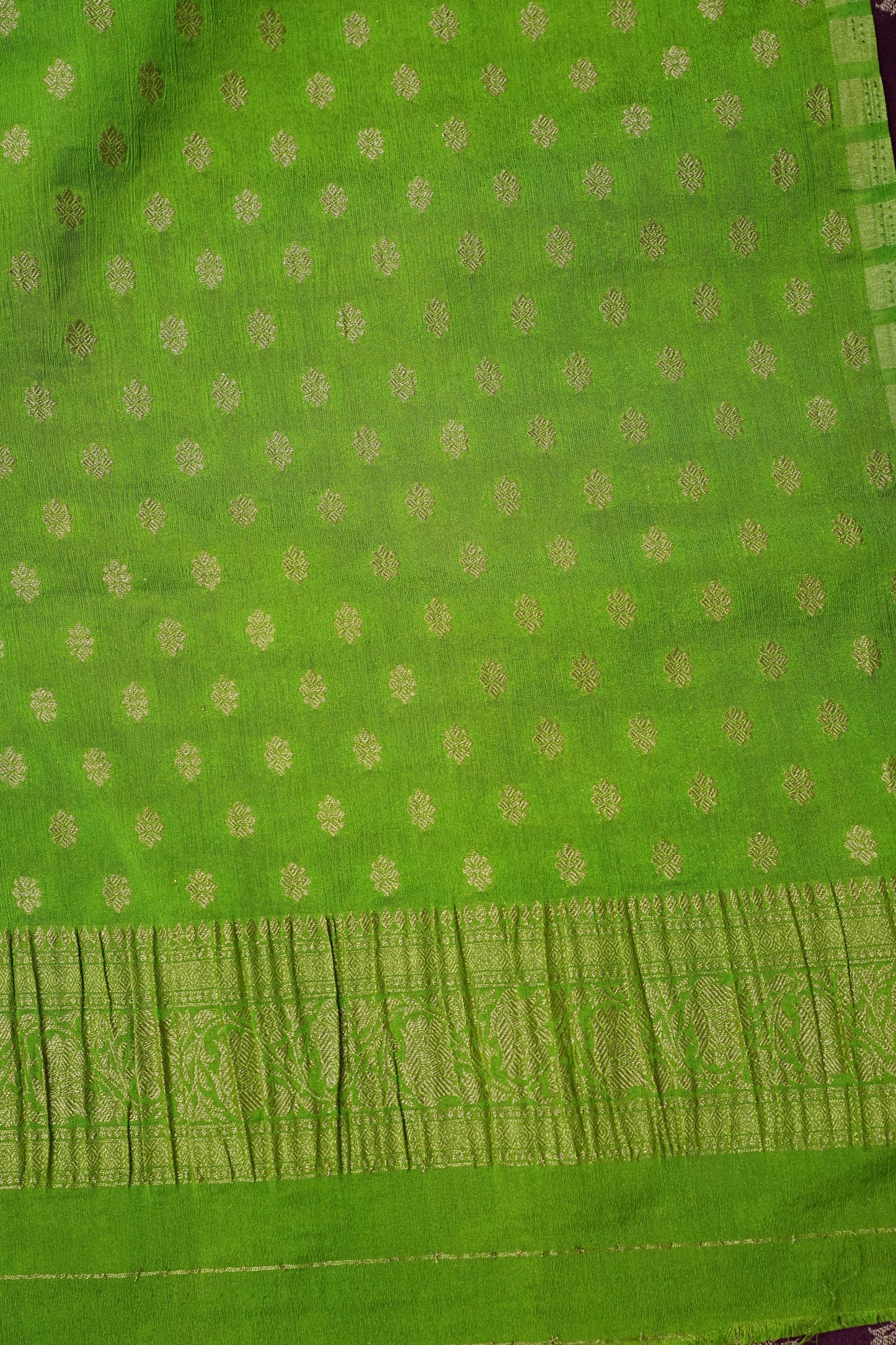 Georgette Silk Banarasi Saree - Wine & Lime Green